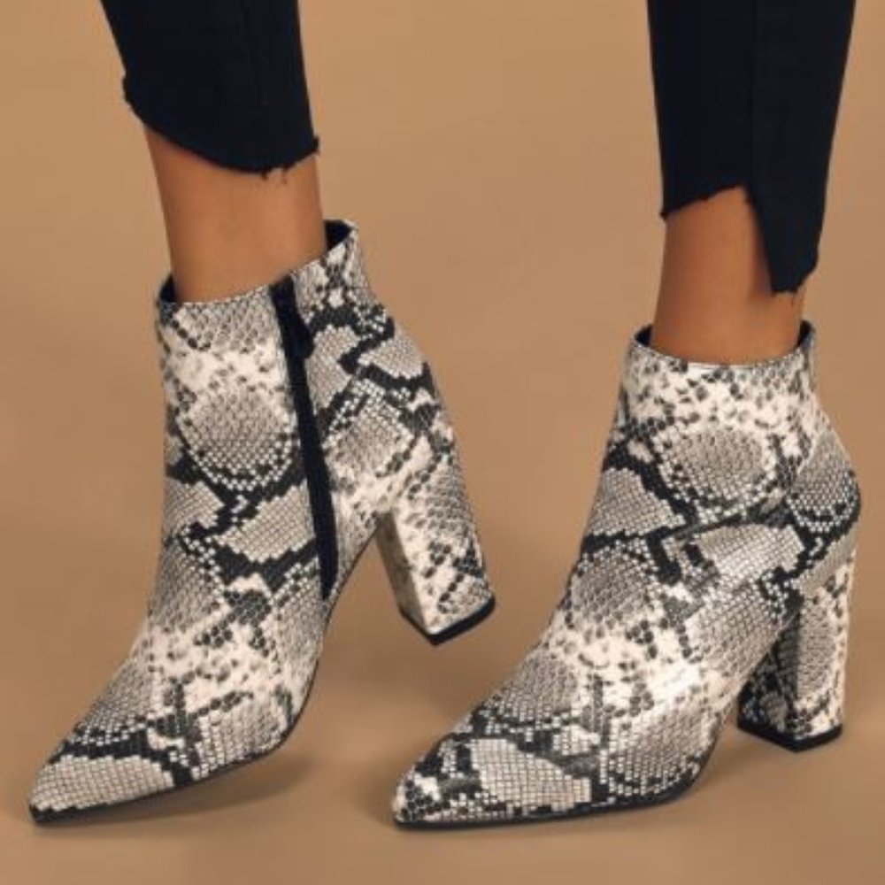 Lulu's Ottava B&W Snake High Heel Booties